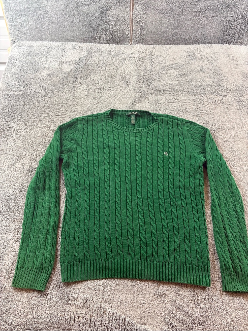 Ralph Lauren Green Cable-Knit Crewneck Sweater